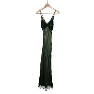 Vintage Y2K Scala Silk Beaded Green Slip Dress PS P S